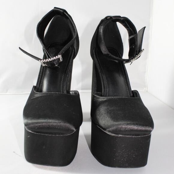 Simmi London Adley Heel in Black Satin Chunky Platform US 8 - Picture 2 of 12